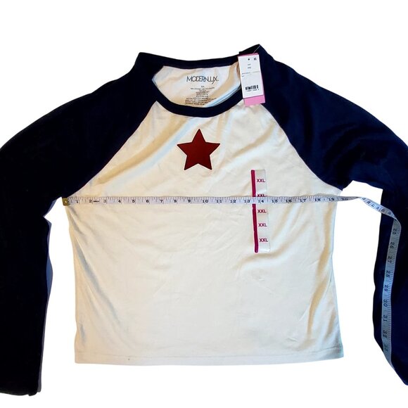 Modernlux Raglan Tee XXL White/Navy Star Print Crew neckline Cotton/Polyester - Picture 5 of 7